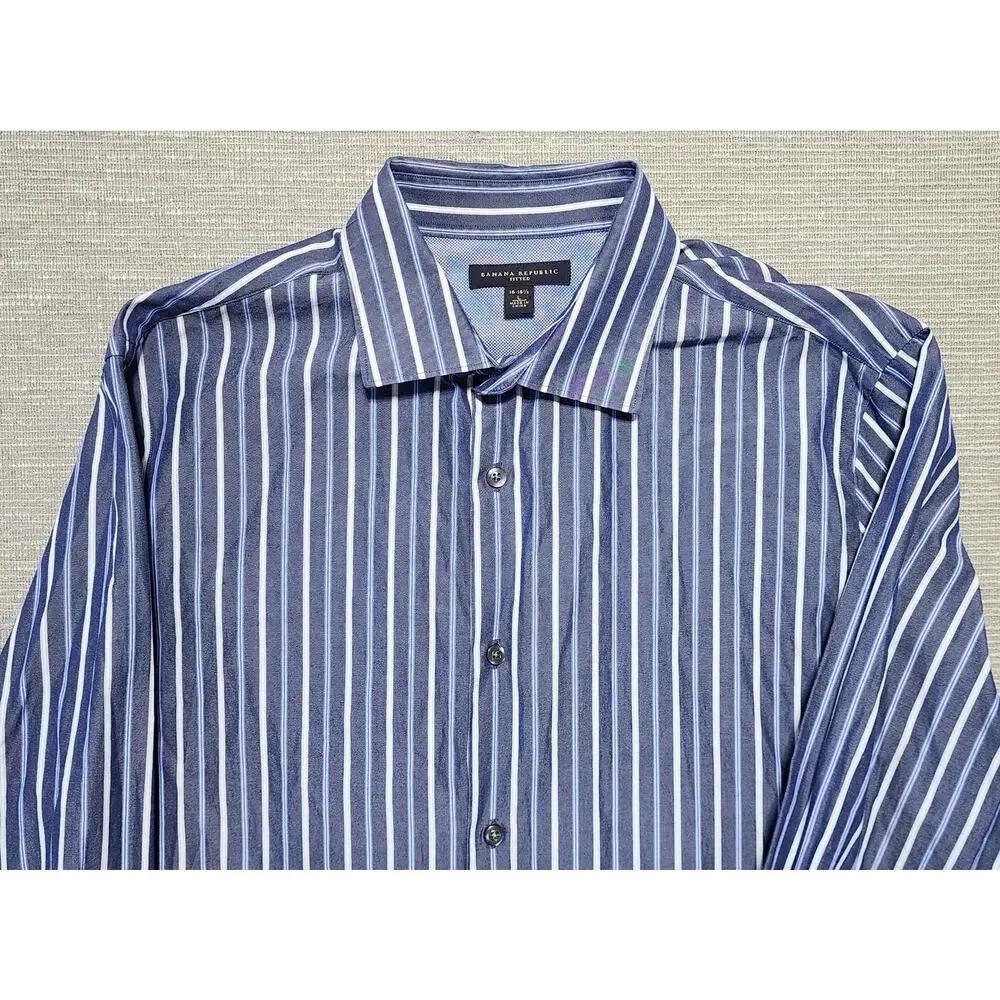 Banana Republic Fitted Dress Shirt Mens L‎ 16–16.5 Blue Stripe Long Sleeve